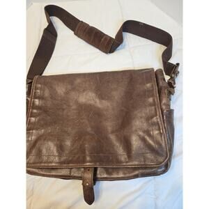 Vtg J.Crew Messenger Buffalo Brown Bag Shoulder Bag Mens Leather Flaw Academia